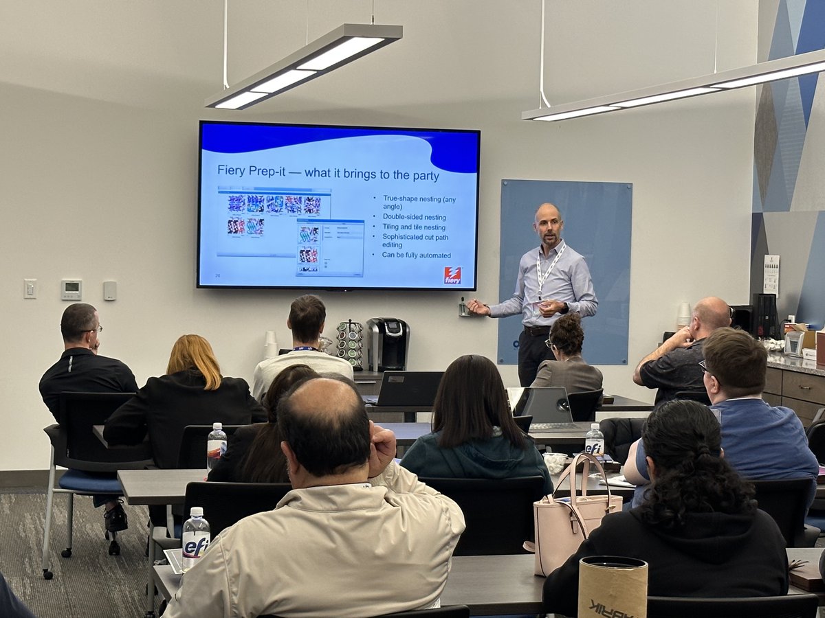 FieryDFE's tweet photo. Last week at the EFI Ignite, Fiery brought the heat by presenting our Fiery technology for wide and super-wide format printers. Shoutout to Jeremy Tesch who did an great job demonstrating the remarkable capabilities of Fiery. Thanks EFI for hosting us at this incredible event. https://t.co/s1k3odyeHP