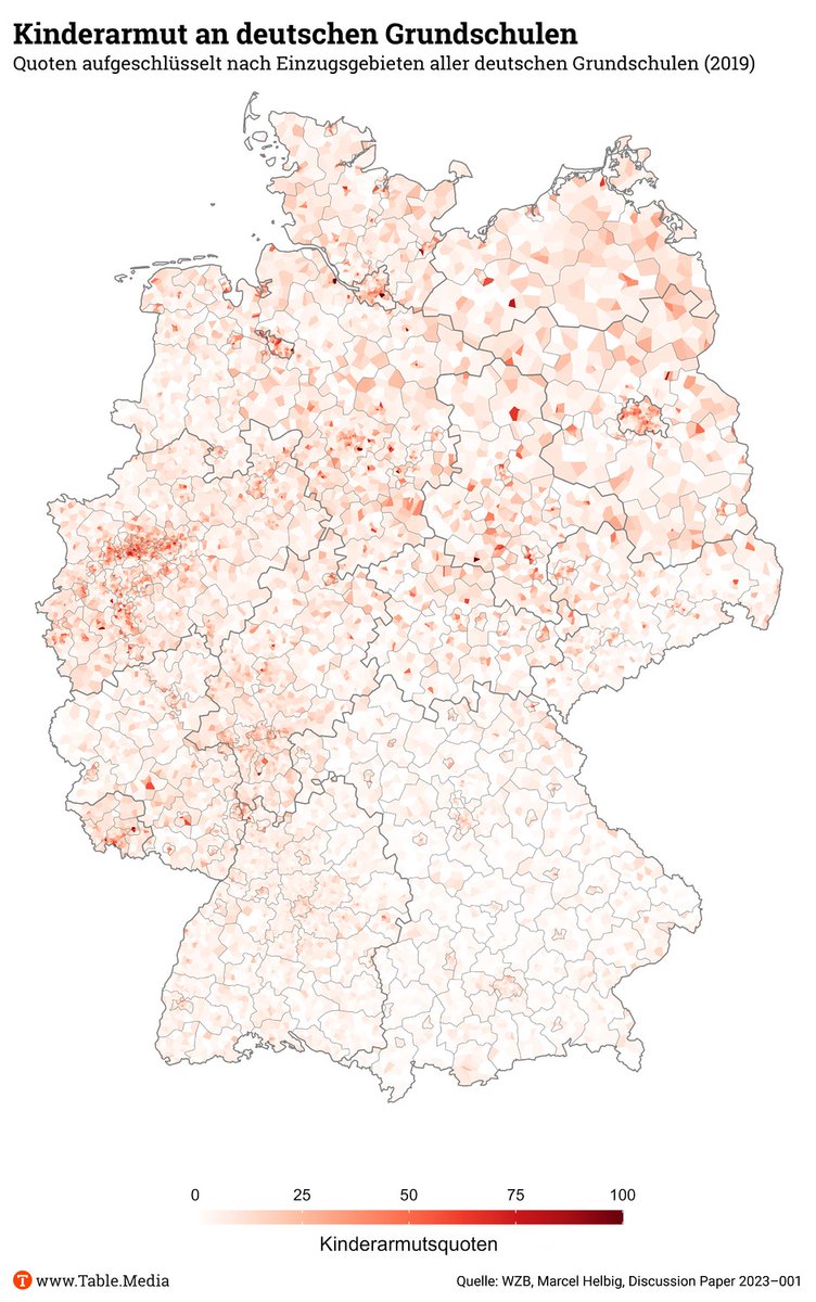 Sind die #Startchancen-Verhandler auf dem Holzweg? 🪵Marcel Helbig (<a href="/WZB_Berlin/">WZB</a>) hat in mühsamer Detailarbeit die #Armutsquoten für 14.5000 Grundschulen in ganz Deutschland modelliert – und daraus eine Alternative zum Königsteiner Schlüssel berechnet. /1