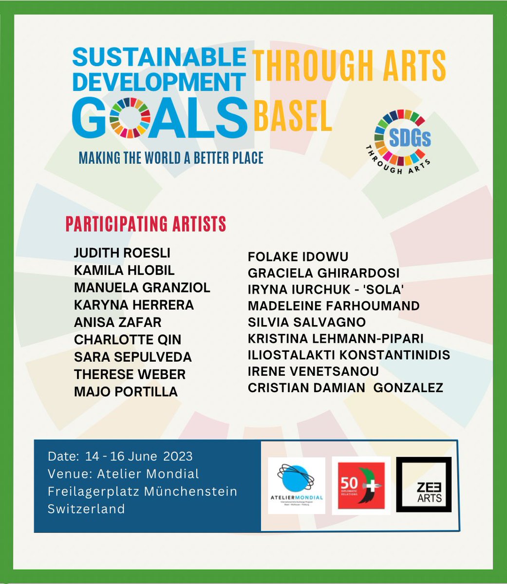 ZeeArts Gallery (@thezeearts) on Twitter photo SDGs through Arts - Basel
Date: 14 to 18 June 2023
Venue: Atelier Mondial, Basel
#ArtBasel #ZeeArts #UN #SDGs
<a href="/DrDenaAssaf/">Dena Assaf</a> <a href="/SwissEmbassyUAE/">Embassy of Switzerland to the UAE and Bahrain</a> <a href="/SDG2030/">SDG2030</a> SDGs through Arts - Basel
Date: 14 to 18 June 2023
Venue: Atelier Mondial, Basel
#ArtBasel #ZeeArts #UN #SDGs
<a href="/DrDenaAssaf/">Dena Assaf</a> <a href="/SwissEmbassyUAE/">Embassy of Switzerland to the UAE and Bahrain</a> <a href="/SDG2030/">SDG2030</a>