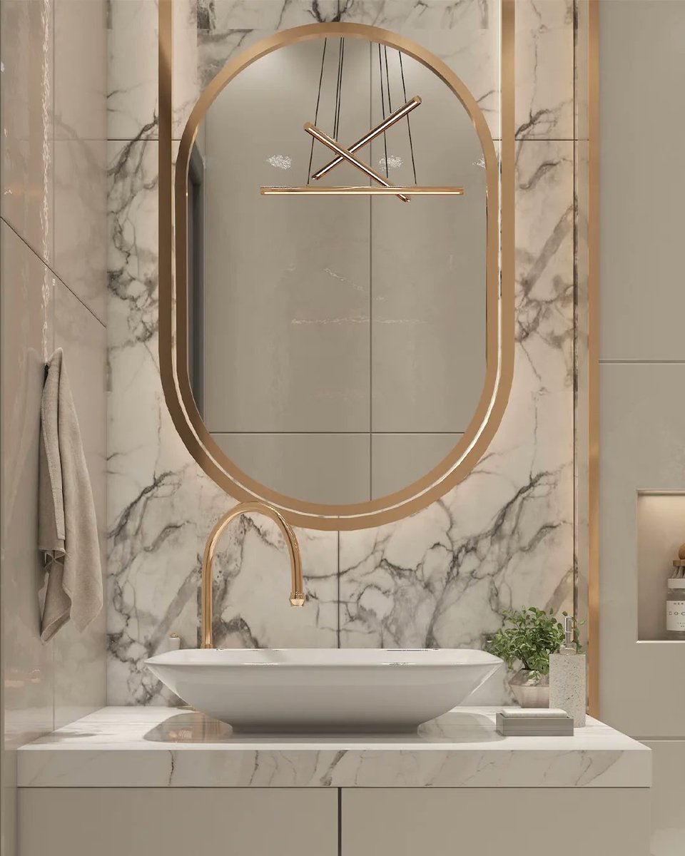 TercotHomes's tweet photo. #DesignInspiration - Warm metallic accents such as gold, copper, or bronze, are a luxurious way to enhance a neutral bathroom. The timeless look pairs well with modern, minimalistic or monotone interiors, adding contrast to the space. #TercotCommunities #TercotStyle https://t.co/WhUH7pCndO