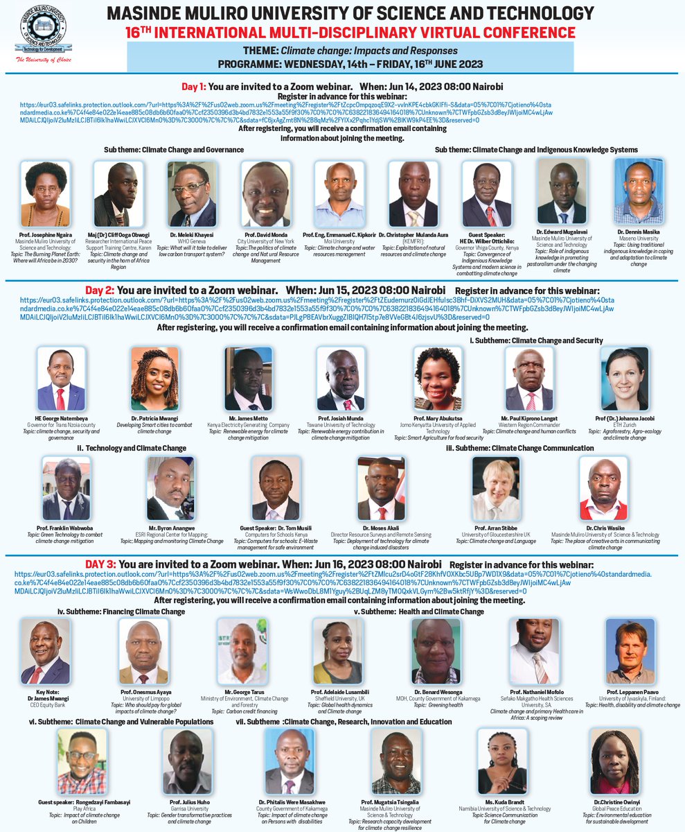 MMUST'S 16TH INTERNATIONAL MULTI-DISCIPLINARY VIRTUAL CONFERENCE KICKS OFF TOMORROW, 14TH JUNE 2023
#IchooseMMUST
#UniversityofChoice
#climatechange