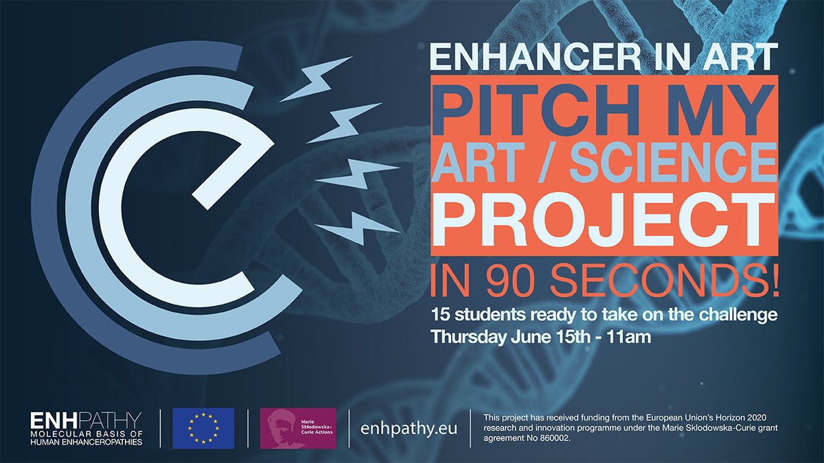 🎉 Join us on June 15th as 15 students from the @enhpathy_H2020  consortium present their Enhancer in Art projects in just 90 seconds!
📅 Date: June 15th
⏰ Time: 11am CET
📺 Live Stream: lnkd.in/evmhMsji
#ScienceMeetsArt #Enhpathy #EnhancerInArt #PhDStudents
