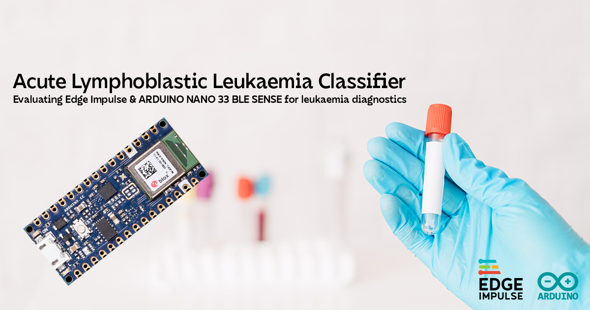 Enjoying working on this one. Evaluating the effectiveness of Edge Impulse and Arduino Nano 33 BLE Sense for Leukaemia diagnostics. This project shows the potential of rapid prototyping of AI models for medical diagnostics using Edge Impulse and resource-constrained devices.