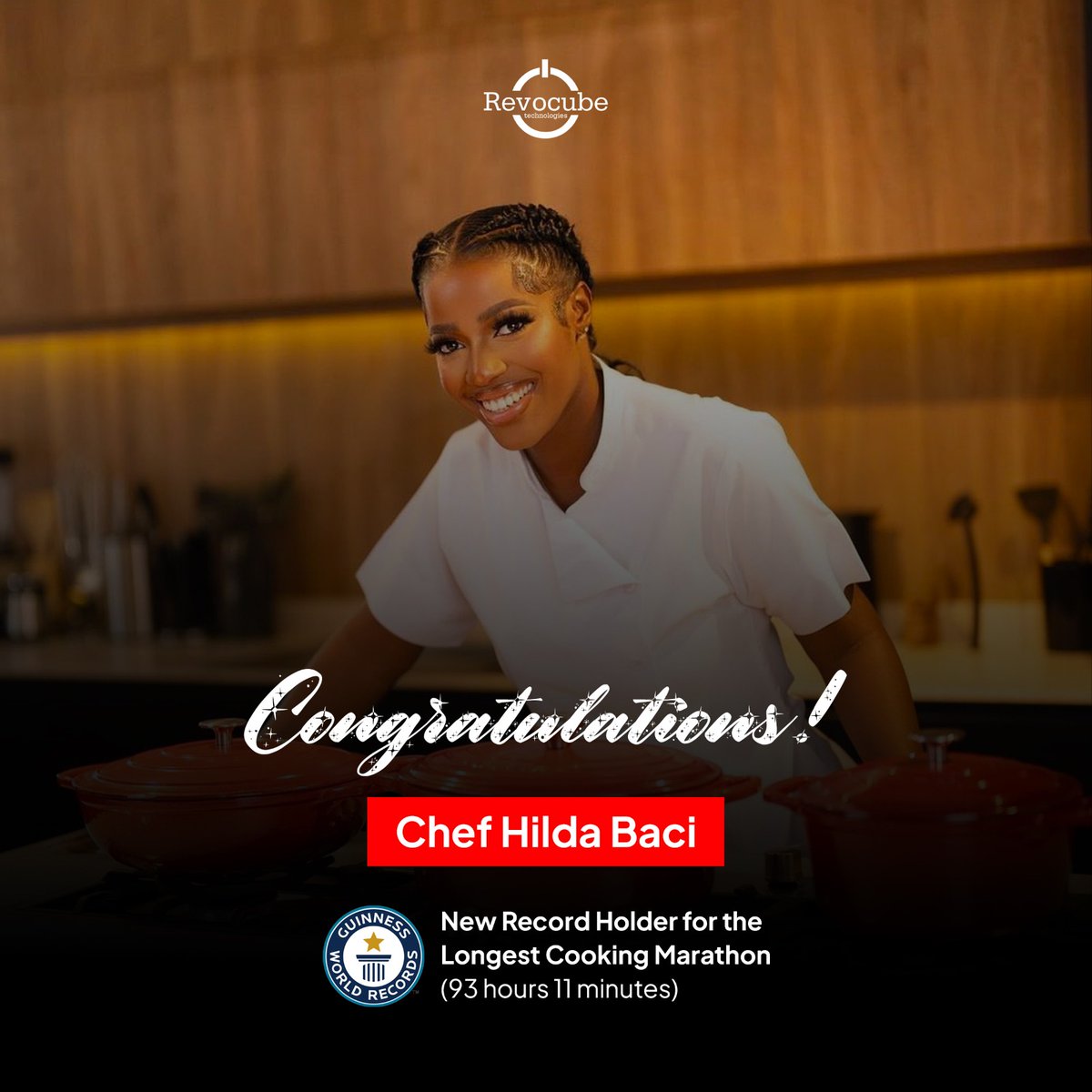 Congratulations Hilda 👏👏

93hrs 11mins is a milestone. 

Here's to a well-deserved victory and a journey that continues to inspire us all! 🥂

#hildabacicookathon #WorldRecordBreaker #WorldRecord #guinessworldrecord #hildabaci