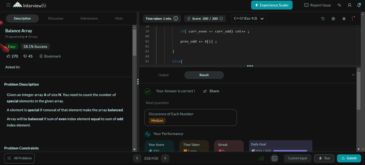 Hello All,                             
I have completed #Day44 of #365DaysofCode Challenge with @Scaler.     
Today I solved the question - Kth Row of Pascal's Triangle on @interview_bit
Community link : discord.gg/scaler #scalerdiscord #codewithscaler