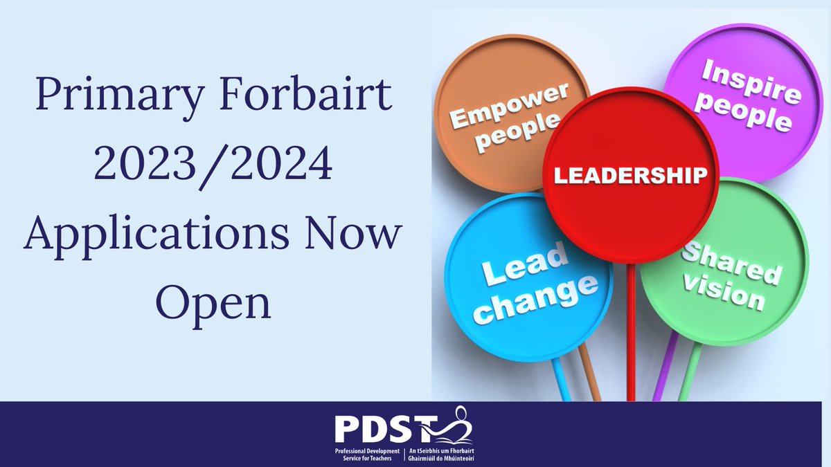 Interested in a unique professional development opportunity for the Principal, Deputy Principal and a Teacher Leader in your school? Applications for the Primary Forbairt programme are now open! To apply follow this link: pdst.ie/primary/leader… @cslireland @IPPN_Education