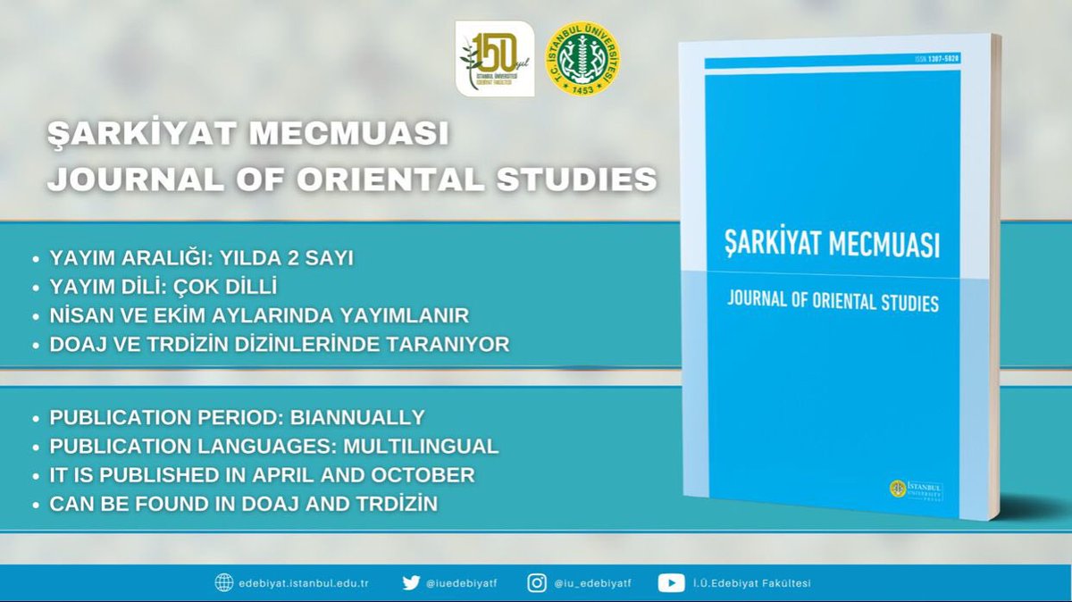 İstanbul Üniversitesi Şarkiyat Mecmuası (Journal of Oriental Studies), 1956 yılında Prof. Dr. Ahmet Ateş’in gayretleriyle kurulmuştur.

Derginin ilk sayısını incelemek için 👇🏻
iupress.istanbul.edu.tr/tr/journal/jos…

<a href="/iuedebiyatf/">İ.Ü. Edebiyat Fakültesi</a> 
<a href="/sarkiyatmerkezi/">ŞARKİYAT ARAŞTIRMA MERKEZİ</a>