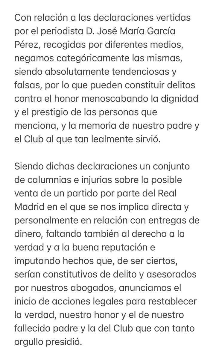 lsanz19's tweet photo. Con relación a los comentarios vertidos por el periodista José María García, la familia hemos decidido: https://t.co/fq3QcyPHwd