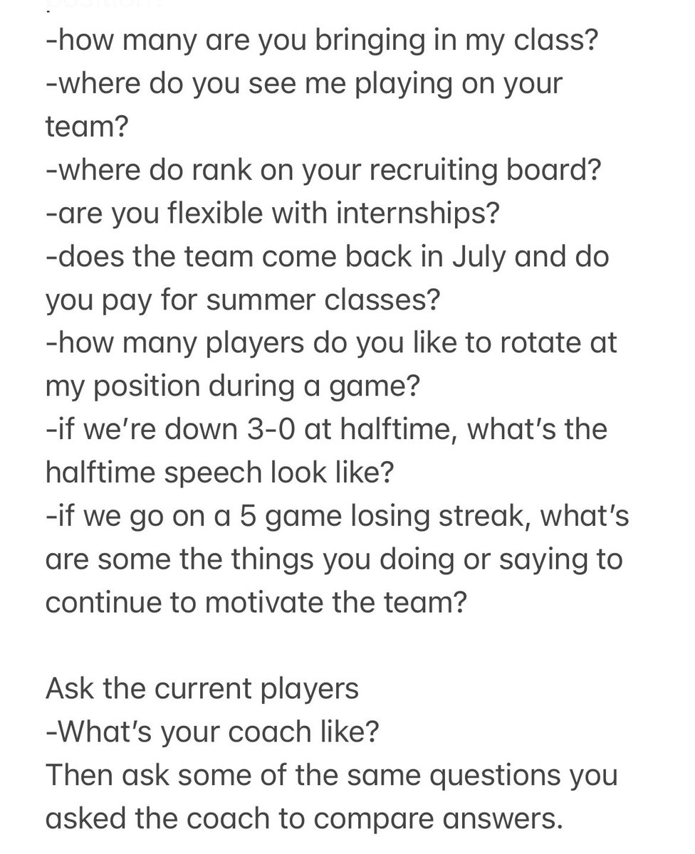 ImCollegeSoccer's tweet photo. Recruits,

Do you need a list of questions to ask college coaches? Do you know what questions they may ask you?

Here’s a list for you.

Do your research well before your calls with college coaches.

Be ready to ask &amp; answer questions. 

See all 4 photos:
#CSTruth https://t.co/hqwrAIjqgt