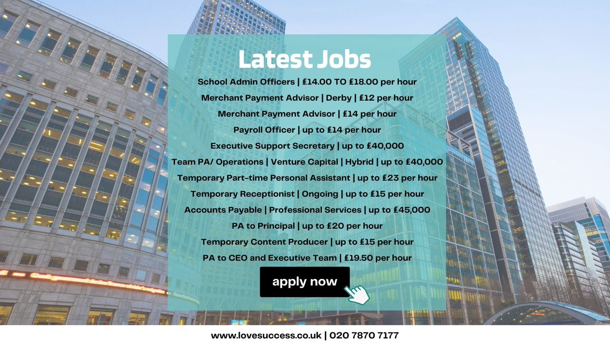 📣 This week's latest jobs! 📣

📞 020 7870 7177
📧 info@lovesuccess.co.uk

👉 View all of this week's latest jobs: bit.ly/2FDXEEA 

#LondonJobs #TempJobs #GetMeAJob