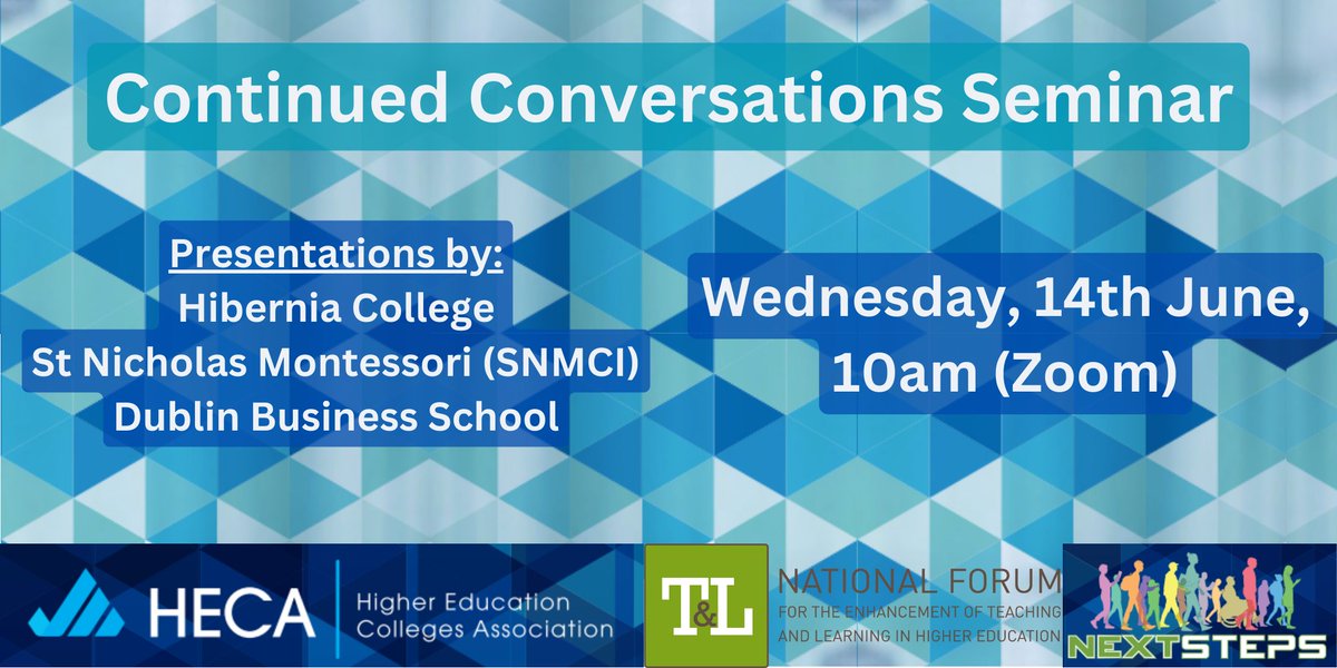 HECA (@heca_irl) on Twitter photo Join us at the Continued Conversations seminar tomorrow where <a href="/DBScollege/">DBS | Dublin Business School</a> <a href="/HiberniaCollege/">Hibernia College</a> <a href="/stnicholasmci/">St Nicholas Montessori Society</a> share learnings from their pioneering pilot activities based on Orla Butlers <a href="/ForumTL/">National Forum T&L</a> #NextSteps Connected Conversations report recommendations us02web.zoom.us/meeting/regist… Join us at the Continued Conversations seminar tomorrow where <a href="/DBScollege/">DBS | Dublin Business School</a> <a href="/HiberniaCollege/">Hibernia College</a> <a href="/stnicholasmci/">St Nicholas Montessori Society</a> share learnings from their pioneering pilot activities based on Orla Butlers <a href="/ForumTL/">National Forum T&L</a> #NextSteps Connected Conversations report recommendations us02web.zoom.us/meeting/regist…