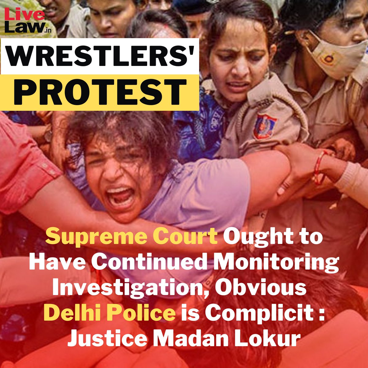 Speaking at a webinar about #WrestlerProtests, former #SupremeCourtofIndia judge Madan B Lokur says, '#SupremeCourt should have monitored investigation...Obvious Delhi Police is mixed up. They do not want the investigation to proceed.'

#WrestlingProtest #WrestlerProtests