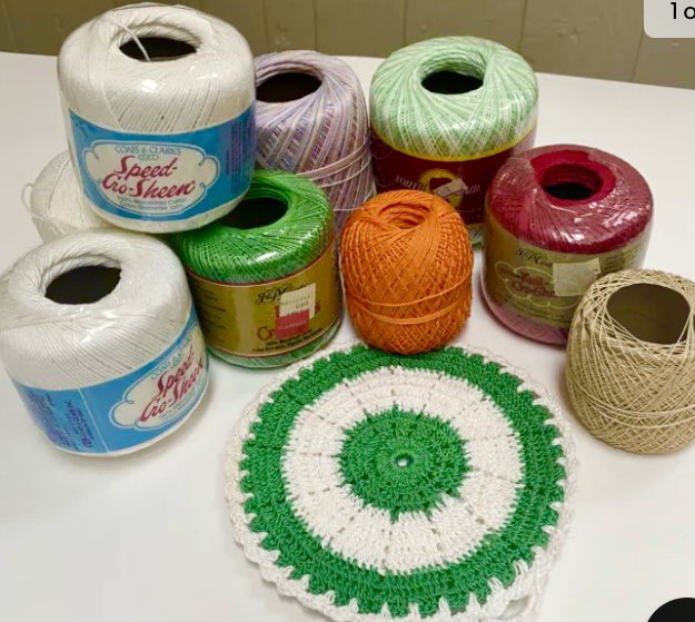 RonnieLewis4's tweet photo. #Crochet #Thread Lot #Vintage #Coats &amp; Clarks #CroSheen #Potholder White Green NOS https://t.co/McH7q35CYZ #eBay via @eBay https://t.co/5tM5NU0DSd