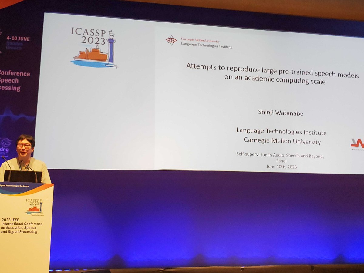 chenwanch1's tweet photo. SSL pre-training is expensive! How can academic groups ever hope to take part in creating these SOTA methods?

Our @ISCAInterspeech work shows that it is possible! A thread 🧵 on our efforts in reproducing speech SSL presented by @shinjiw_at_cmu at @ieeeICASSP #SASB2023: https://t.co/A3DFUsNML0
