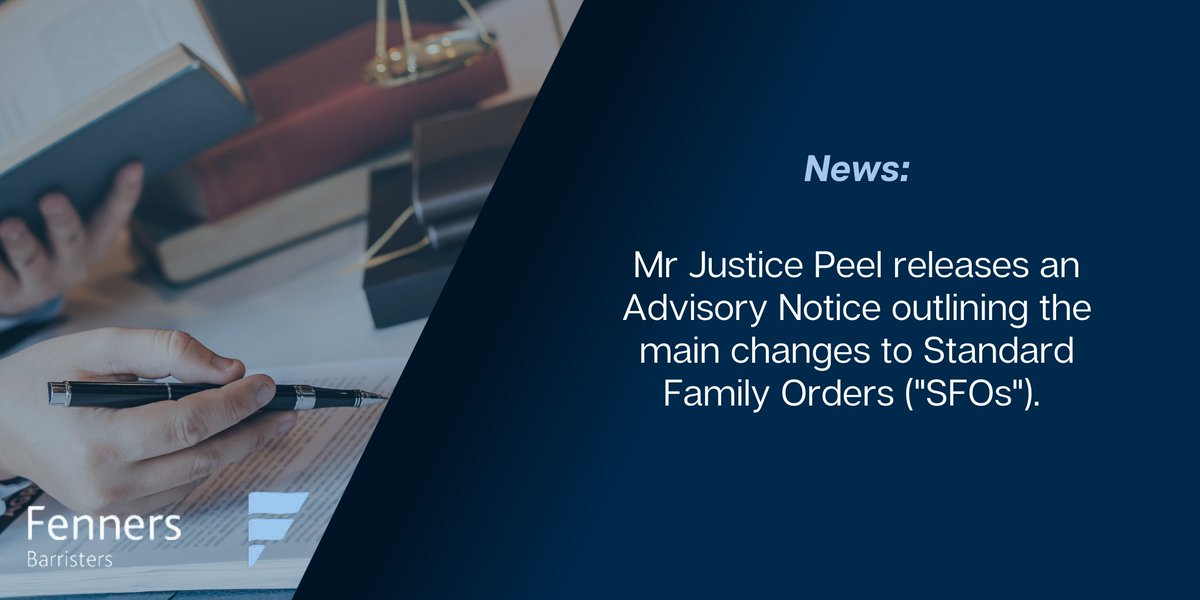Mr Justice Peel announces the results of a review of Standard Family Orders, in a statement which highlights the changes made to SFOs, along with guidance as to how such orders should be drafted.
Read it here: fennerschambers.com/advisory-notic…