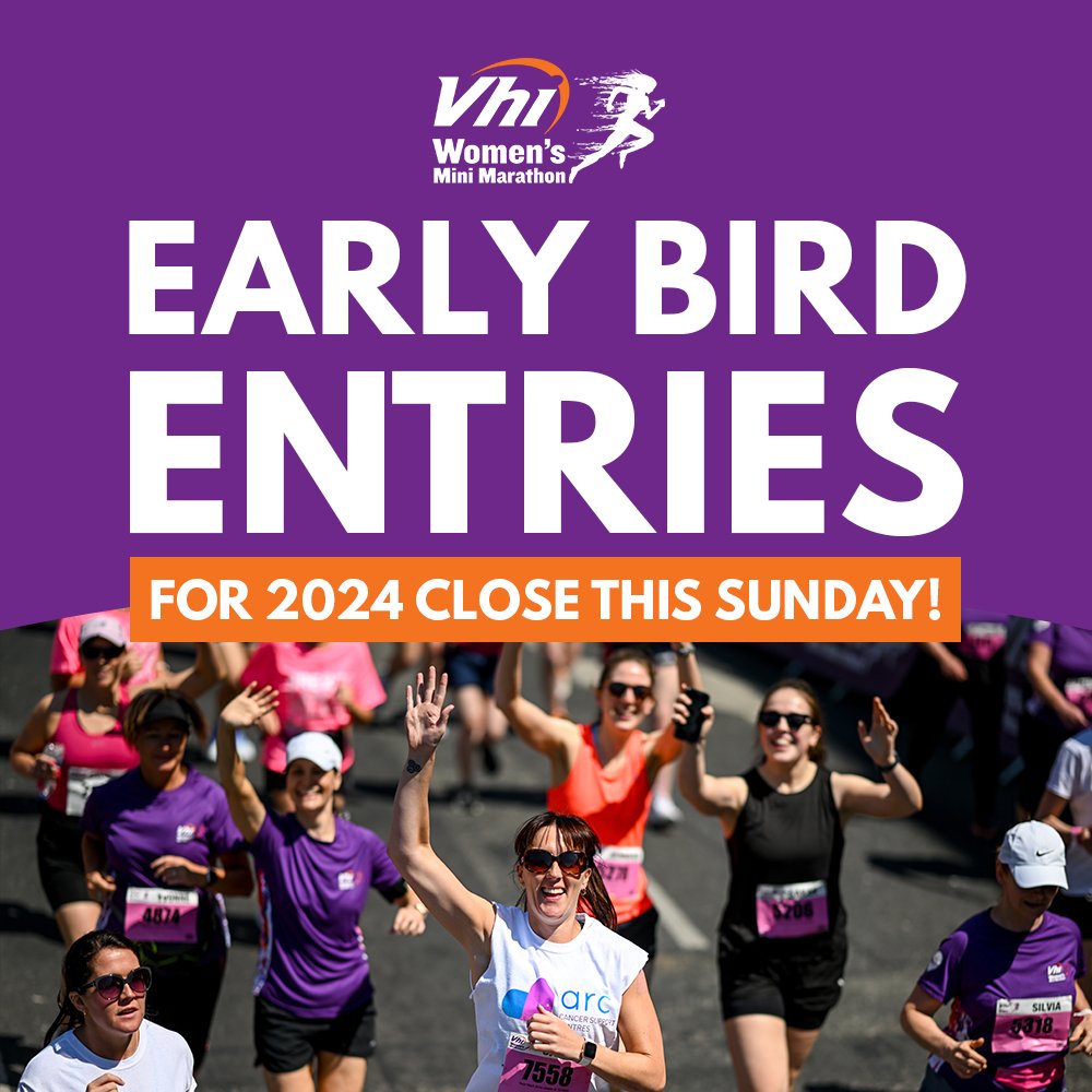 Our 2024 Early Bird offer will be closing this Sunday 18th June! Grab your tickets for only €30 plus postage - check out the link in our bio. Don't miss out on the fun! 😁 #VhiWMM #ForMeForYou #vhiwomensminimarathon #Dublin #Ireland #10k #minimarathon #funrun