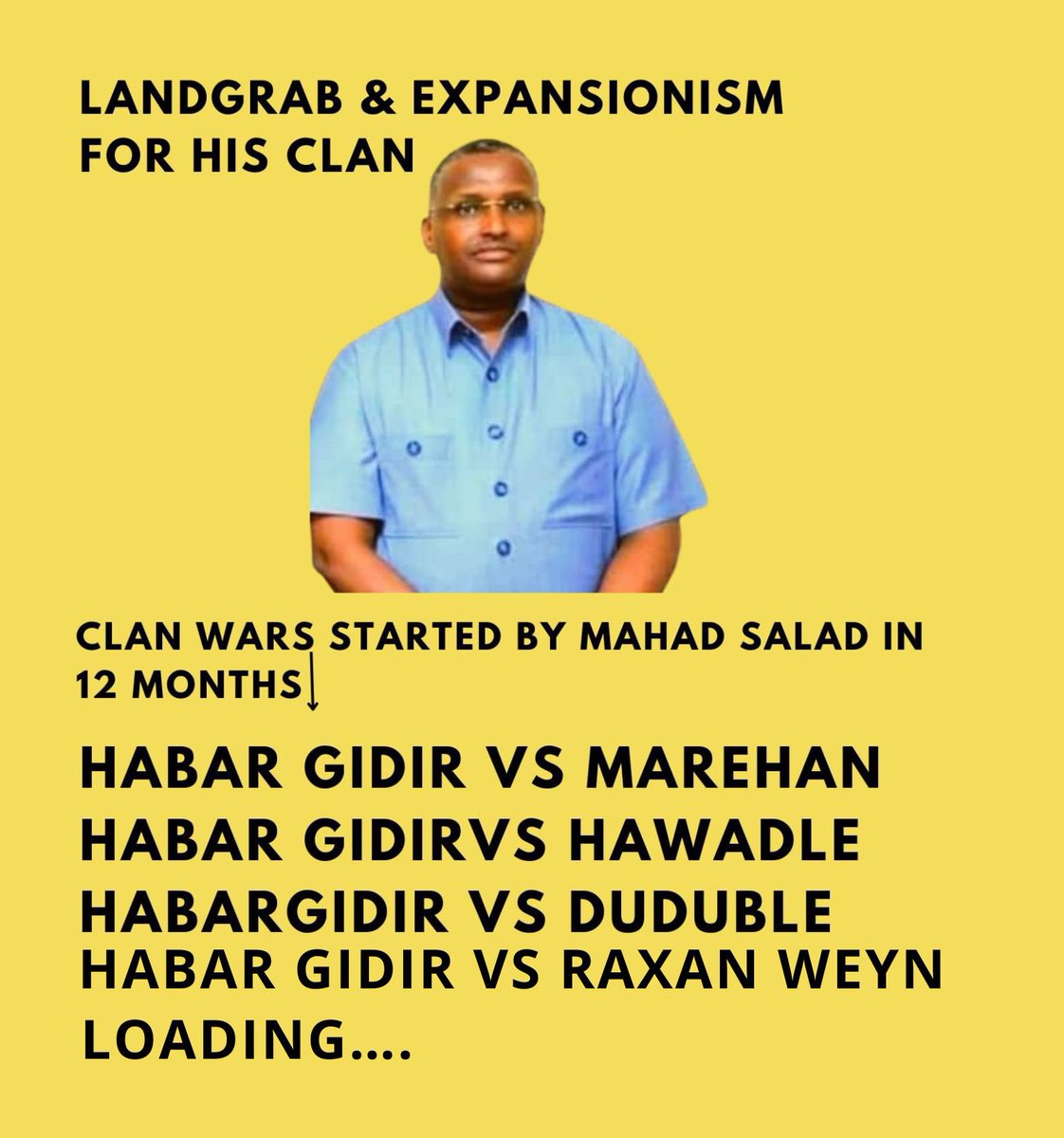 BREAKING NEWS
Since @HSNQ_NISA leader @mahadsalad came to power: He has started 4+ clan wars trough his clan Habar Gidir & the SNA military. The aim is landgrab and expansionism. God save #Somalia