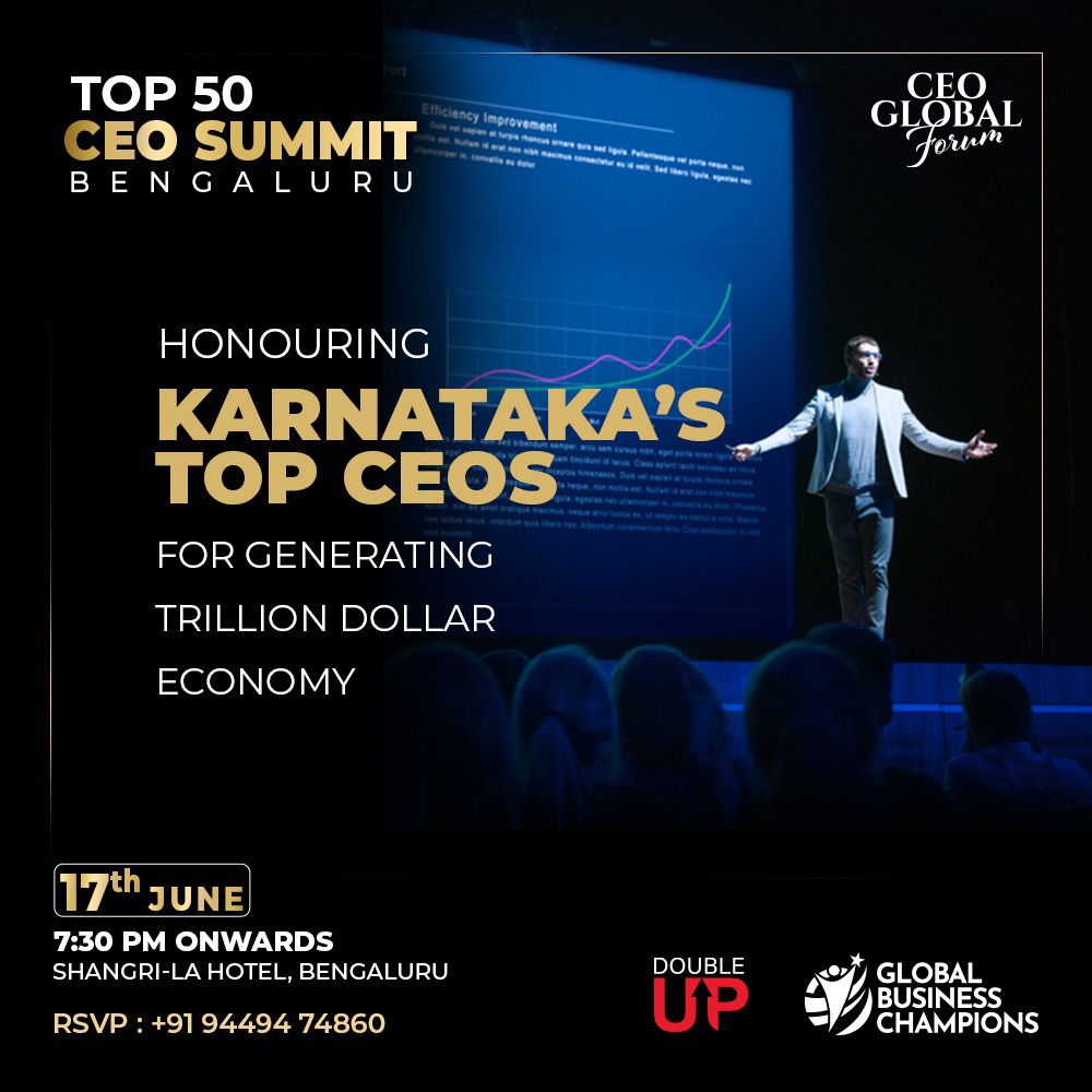 The Top 50 CEOs of Karnataka are a true inspiration to many aspiring entrepreneurs. Proud to celebrate their success at  #Top50CEOSummit #Bengaluru #DoubleUp #KarnatakaTopCEOs #GBCA #CEOGlobalForum #CEOSummitBengaluru #ChampionsGroup