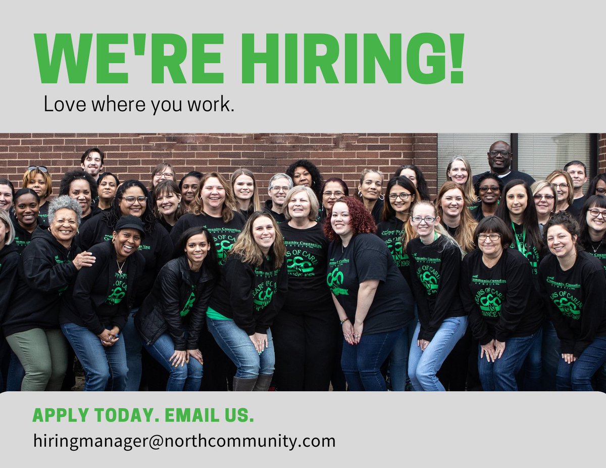 NCCC1968's tweet photo. Join a team making real change in the community- and love where you work! 
Reach out to HIRINGMANAGER@northcommunity.com today! 

#BehavioralHealthCareers
#NorthCommunityCounselingCenters https://t.co/U7di3whnYP