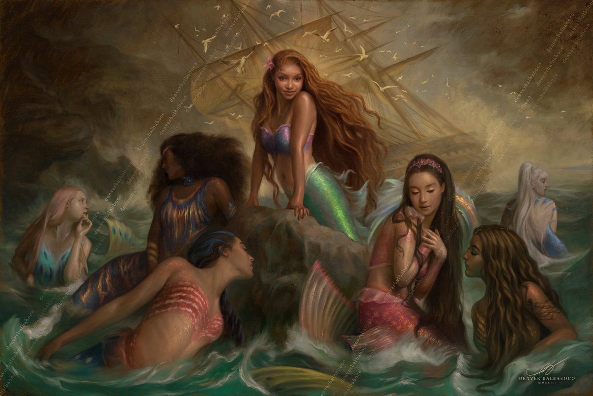 'The Rulers of the Seven Seas' depicted in an 18th-century style artwork by yours truly.

#HalleBailey @HalleBailey
#TheLittleMermaid
--
linktr.ee/denverbalbaboco