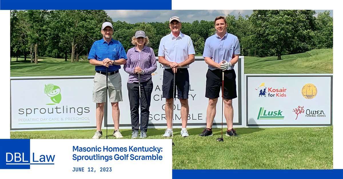A perfect day to hit the links in support of Sproutlings Educational Childcare Center. Thank you to <a href="/masonic_ky/">Masonic Homes Kentucky</a> for hosting such an outstanding event.

Pictured here are <a href="/DBLLaw/">DBL Law</a>'s Andrew Pellino and Dennis Kennedy along with special guests Lisa Frey and Travis Bailey.