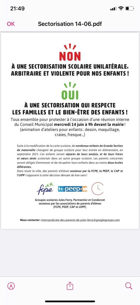 Laetitia_yo's tweet photo. #Sectorisation #Rassemblement 
RDV demain Mercredi 14 juin à 9h sur le Parvis de la Mairie de Maisons-Alfort pour un nouveau rassemblement contre une sectorisation unilaterale, arbitraire et violente qui sépare les fraties et deracine nos enfants! https://t.co/5uqRs3erZk
