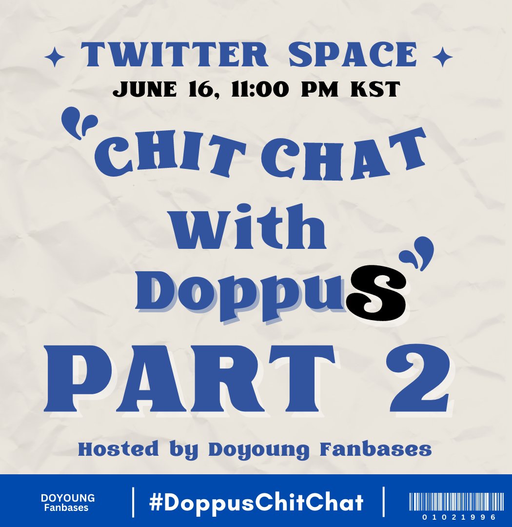 Doppus, since we all loved everyone's energy during our first ever global space last week, let's do part 2!   

Join us on JUNE 16 at 11:00PM KST for another #DoppusChitChat! 

We'll talk about final reminders for MFW. And of course, we'll have fun. 

Save the date 😉