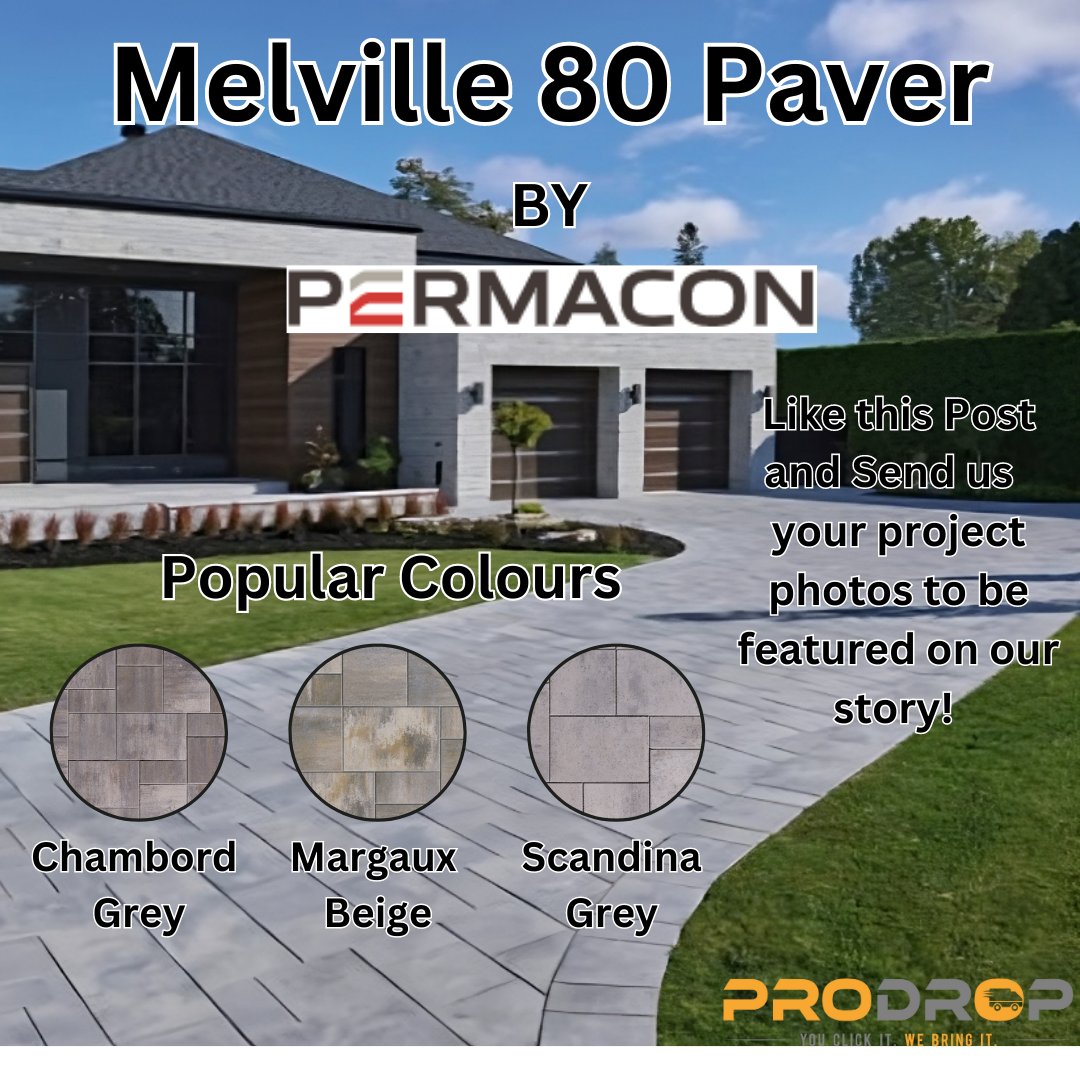 Featuring a modern aesthetic, smooth texture, and straight edges, Melville 80® pavers by @Permacon are perfect for creating timeless driveways. 

Find it Here -> prodrop.ca/product/melvil…

#ProDrop #orderonline #constructionsupplies #landscapers #hardscape #stone #paverpatio