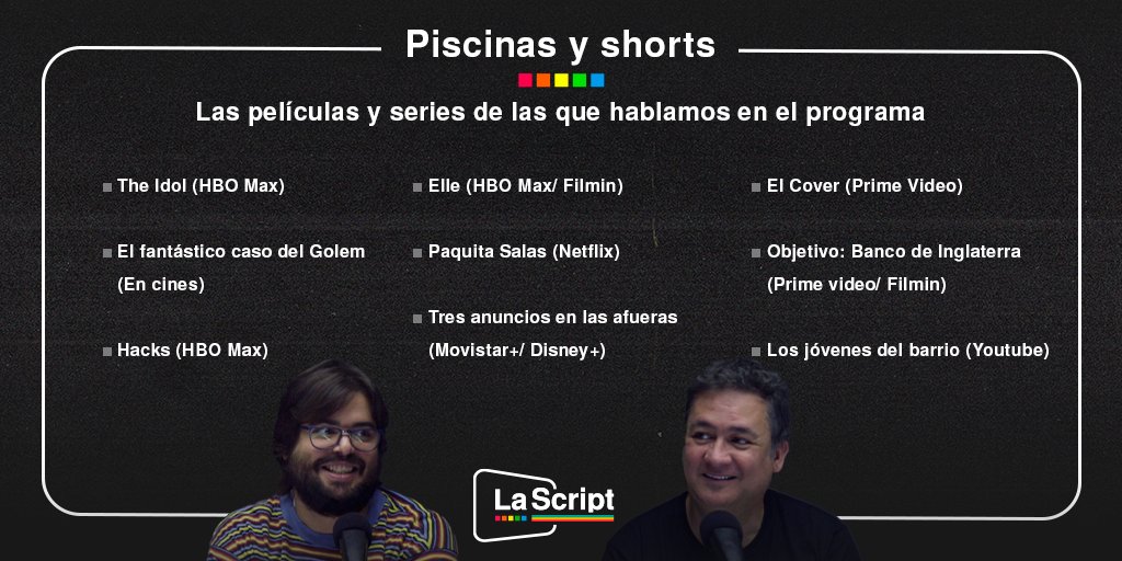 LaScript's tweet photo. @secundelarosa y @braysefe han pisado #laScript esta semana y han dejado huella... YA OS ECHAMOS DE MENOS 😍😍

✍️Toma nota:  todas las películas y series de las que hablamos en el programa https://t.co/lXtPSrhHQL