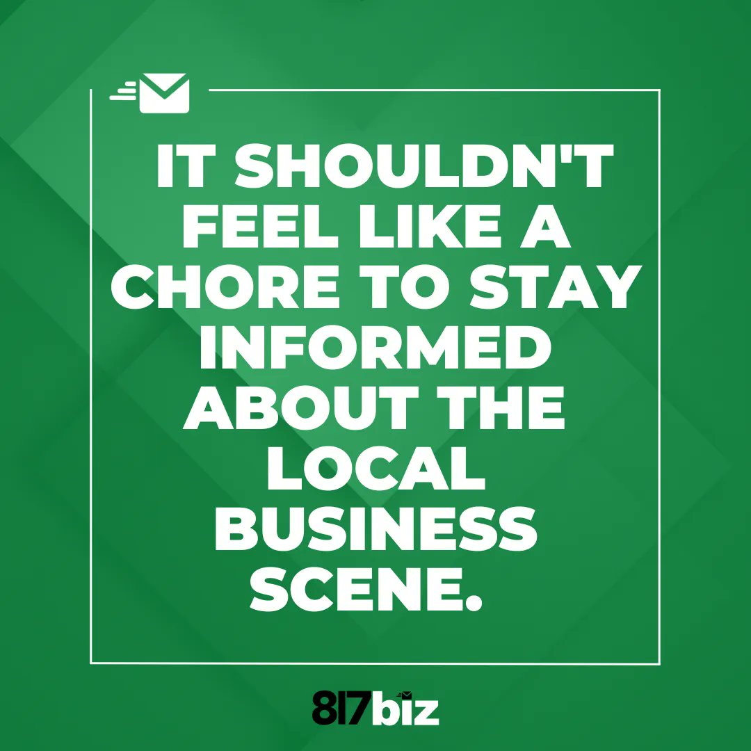Our writers curate business content from a variety of sources, carefully crafting snippets and summaries. We filter out the noise, so you only get the most relevant and important local business news and insights. 

Sign up today, get your news tomorrow.
817biz.com