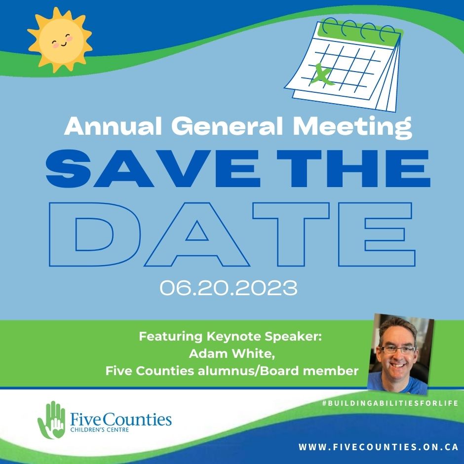 Our 47th Annual General Meeting is coming up Tuesday (June 20). We’ welcome keynote speaker Adam White, former client + long-time Five Counties board member. We also will hand out Community High-Five Awards to partners that support inclusion.

⏯️ fivecounties.on.ca/mt-event/annua…