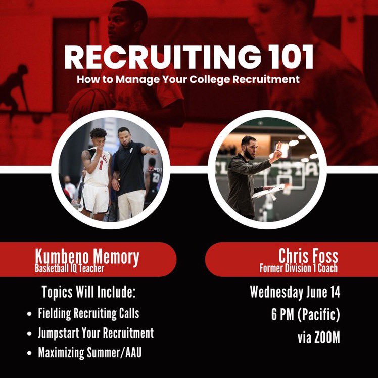 Summer 🏀 Recruiting is right around the corner! 2025 players & families can begin receiving phone calls THIS WEEK!

Educate yourself and be in the know by registering for our Zoom Workshop

RECRUITING 101 - “How to Manage Your College Recruitment” with myself & @hoopdreamsbball