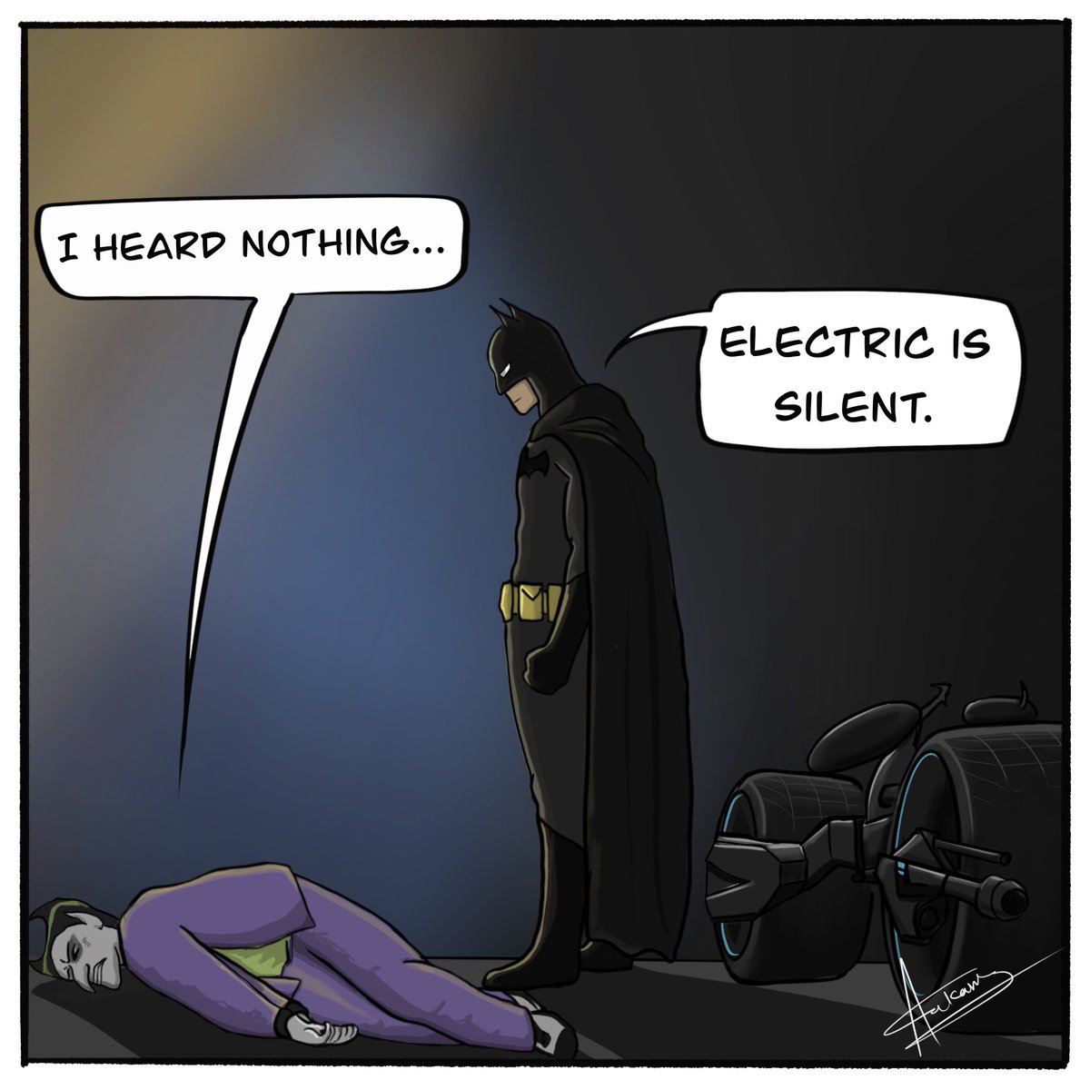 Silent, but stylish. That's the batmobile way!

#sunfuelelectric #comicstrip #ecofriendly #electricvehicle #emissionfree #pollutionfree #marvel