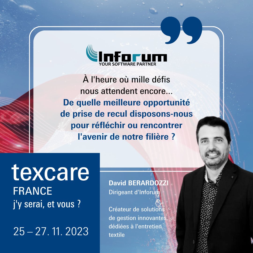 TexcareFrance's tweet photo. Ils seront avec nous #Inforum
Ils soutiennent et participent au salon : témoignages. 📢
" Ce que je peux vous dire, c’est qu’Inforum y sera. C’est simple, nous nous consacrons à la filière et sommes persuadés que son avenir passe aussi par ces événements."
#Texcare #Event https://t.co/BT80VJOwwB