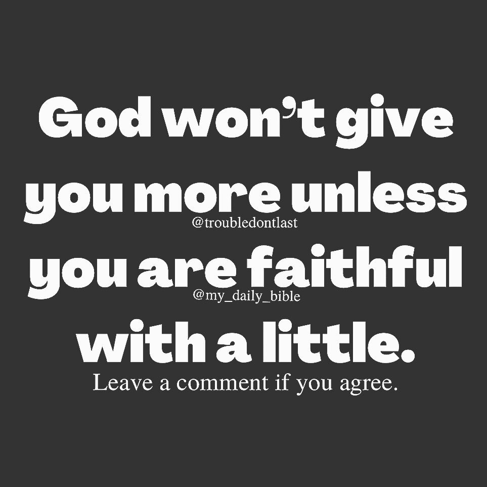 troubledontlast's tweet photo. You find GREATNESS when you have MAXIMIZED smallness. #littlethingsthatmatter
Faithfulness in the little things prepare you for bigger ones. #goodstewards
Your desire to be faithful in what is much or big will be a fantasy unless you are first faithful… https://t.co/pd0uCOM2Cd https://t.co/WTyBt6Ls49