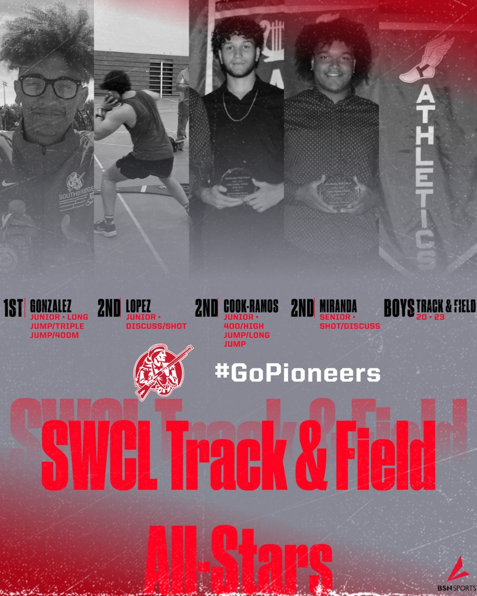 Congratulations to our @SMHS__Athletics Boys Track & Field team members who were voted SWCL ALL-STARS! Junior Luis Gonzalez was voted 1st Team and Jorge Lopez, Michael Cook-Ramos & Johnatan Miranda were voted 2nd Team for the Outdoor Track & Field season! #GoPioneers