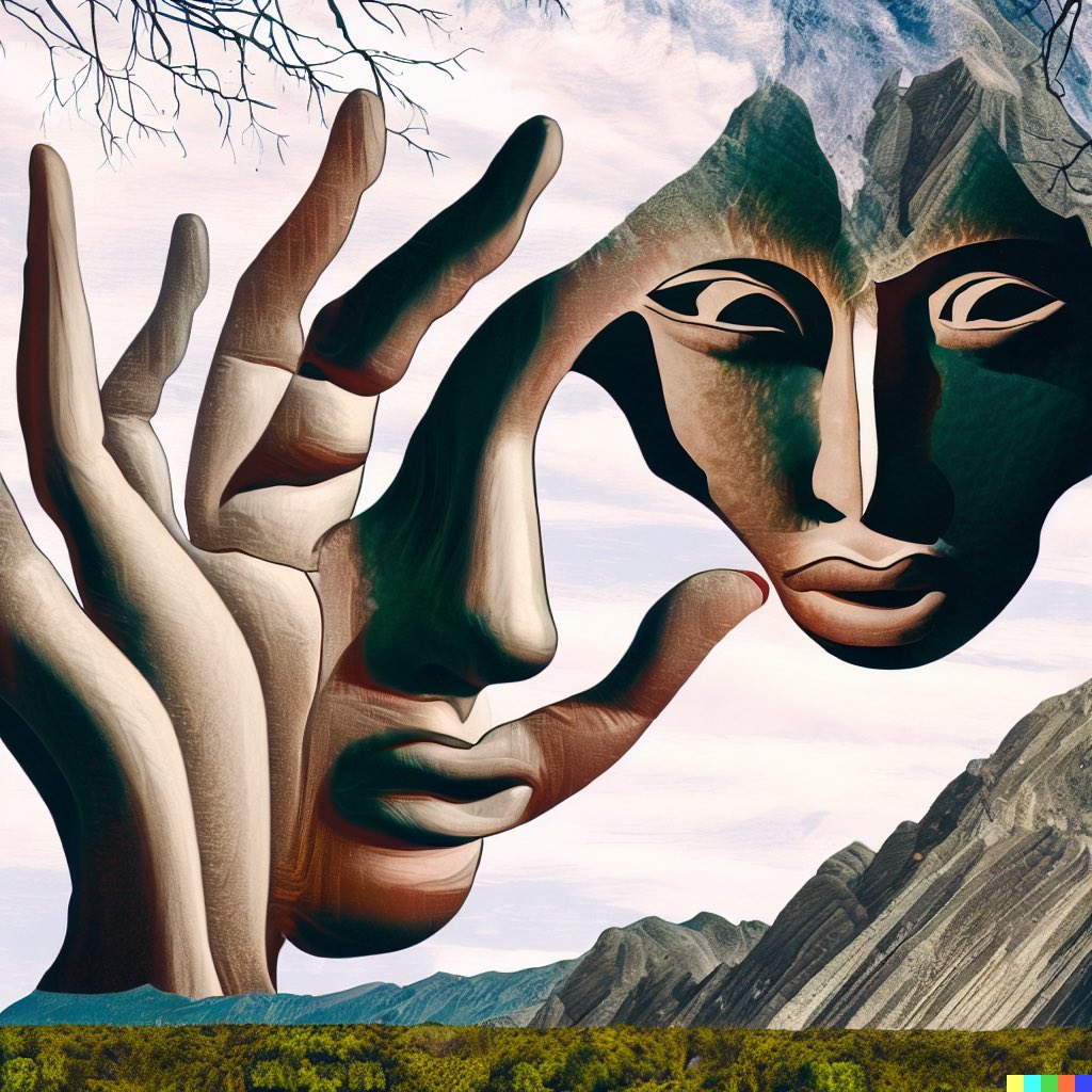 aycatech's tweet image. 🌳🏔️🖼️ x DALL·E experimental model

Faces appear within the contours of mountains and hands reach out from the branches of trees, exploring the profound relationship between humanity and the environment.

#dalle #experimentalmodel #creativetechnologist #test #surrealism #nature