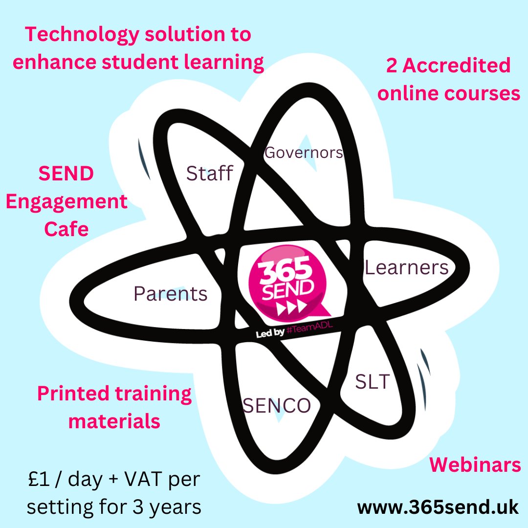 We haven't posted in a while, because it has been SUPER busy behind the scenes supporting schools on the #365send journey. 
However, just a reminder ...

Visit 365send.uk to read about the heart and vision behind 365 SEND - a solution for #inclusion

#SEND #TeamADL