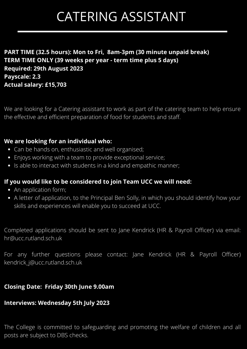 hr_ucc's tweet photo. NEW VACANCY
Applications close: 30th June 9.00am https://t.co/Zgscj10rhC
