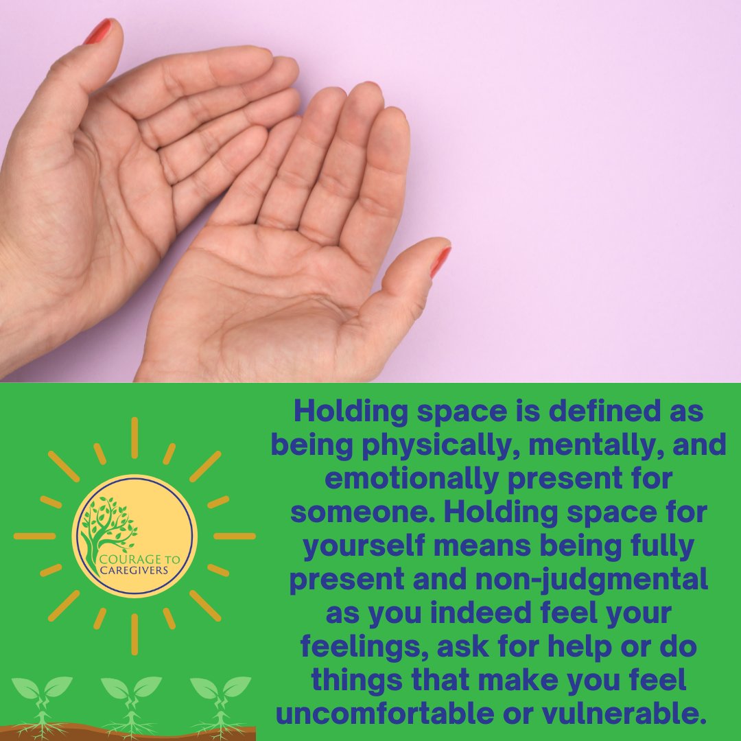 Holding space for yourself IS:
👍🏻 Showing empathy and compassion to yourself
👍🏻 Listening and loving to yourself
👍🏻 Setting aside judgment and criticism of yourself
👍🏻 Acceptance of yourself  #caregiversupport #burnoutprevention #empowerment