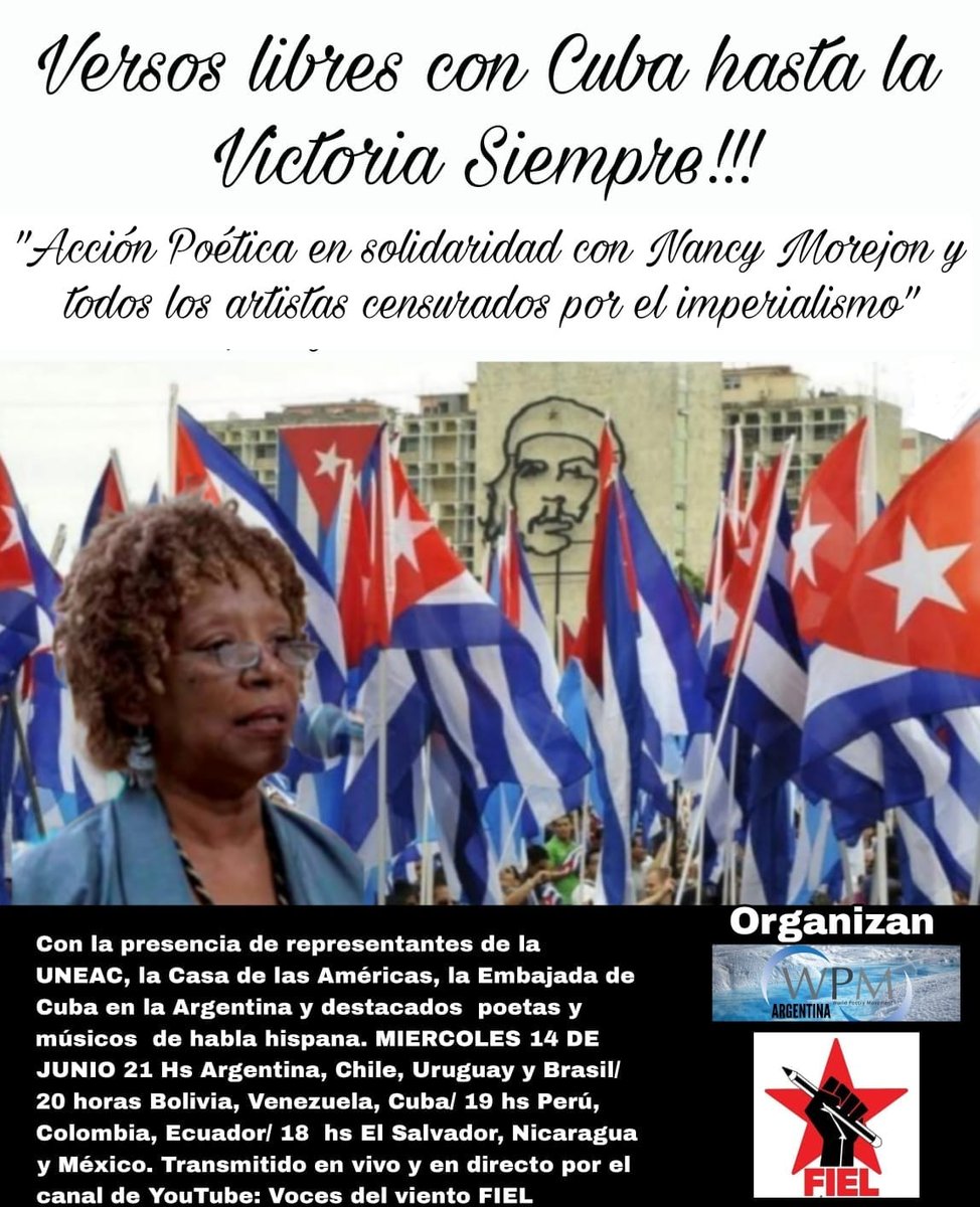 magdaariasr's tweet photo. Acción poética en solidaridad con #NancyMorejon mañana 14 de junio a las 21:00 horas de Argentina https://t.co/n7mp3IK8jp