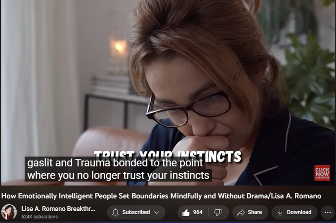 12,936 views  6 Jun 2023  Fawning Response; Codependency Recovery
#emotionalintelligence #standupforyourself #mentalhealth In this video, you will learn how emotionally intelligent people set boundaries mindfully. When wishing to set boundaries in your life, it is essential to do so with a certain level of emotional intelligence and self awareness. In this video, codependency relationship expert Lisa A. Romano, offers tips on how to stand up for yourself without attaching to outcomes. 

FREE ✅ Codependency Quiz 
https://www.lisaaromano.com

FREE Codependency Presentation 
https://www.lisaaromano.com/your-vide...

Best beginners program for healing abandonment trauma, codependency and finding the way back to the authentic self.
https://www.lisaaromano.com/12-wbcp 

Hi, I'm Lisa A. Romano, Breakthrough Life Coach. I specialize in helping adult children from dysfunctional homes regain their sense of self and rebuild their lives. As a professional in the field of codependency and narcissis