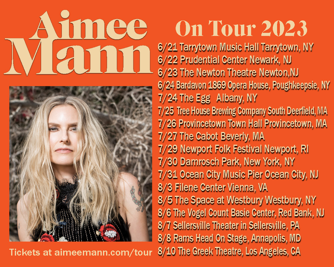 Aimee Mann's summer tour starts next week! All over the northeast, from the Hudson Valley thru the Berkshires, Cape Cod to the Jersey Shore and all the way down to the Chesapeake, PLUS a show at The Greek in LA. Don't miss #summerwithaimee aimeemann.com/tour @aimeemann