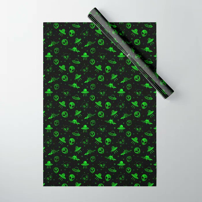 Aliens and UFOs Pattern Wrapping Paper society6.com/product/aliens… 
#aliens #alien #ufo #ufos #wrappingpaper #paper