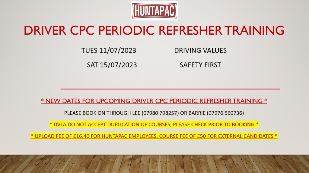 Our next Driver CPC training sessions are below!

These are for internal and external candidates.

Please get in touch if you would like to know more! 🛻 🥕 👨🏻‍🌾