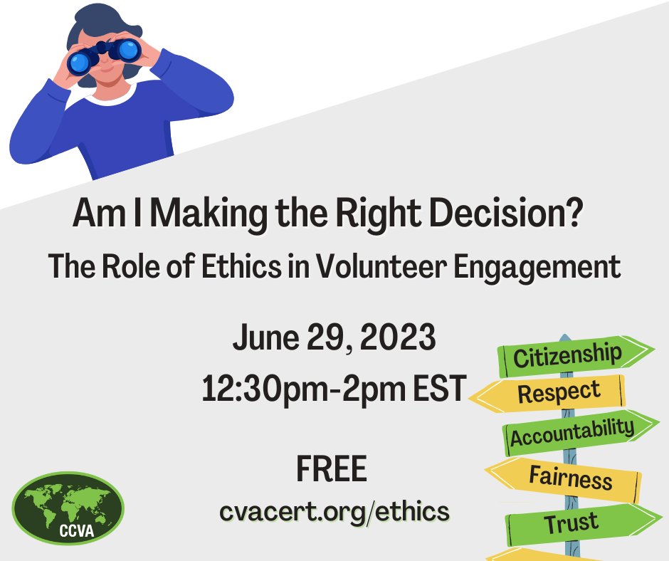 #Lovols, ready to address #volmgmt ethical dilemmas?
🌎 Check out this FREE 90 minute webinar from CCVA.
cvacert.org/ethics/