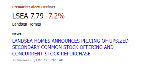 $LSEA #LandseaHomes declines in premarket trading. See the latest news. marketchameleon.com/Overview/LSEA/…