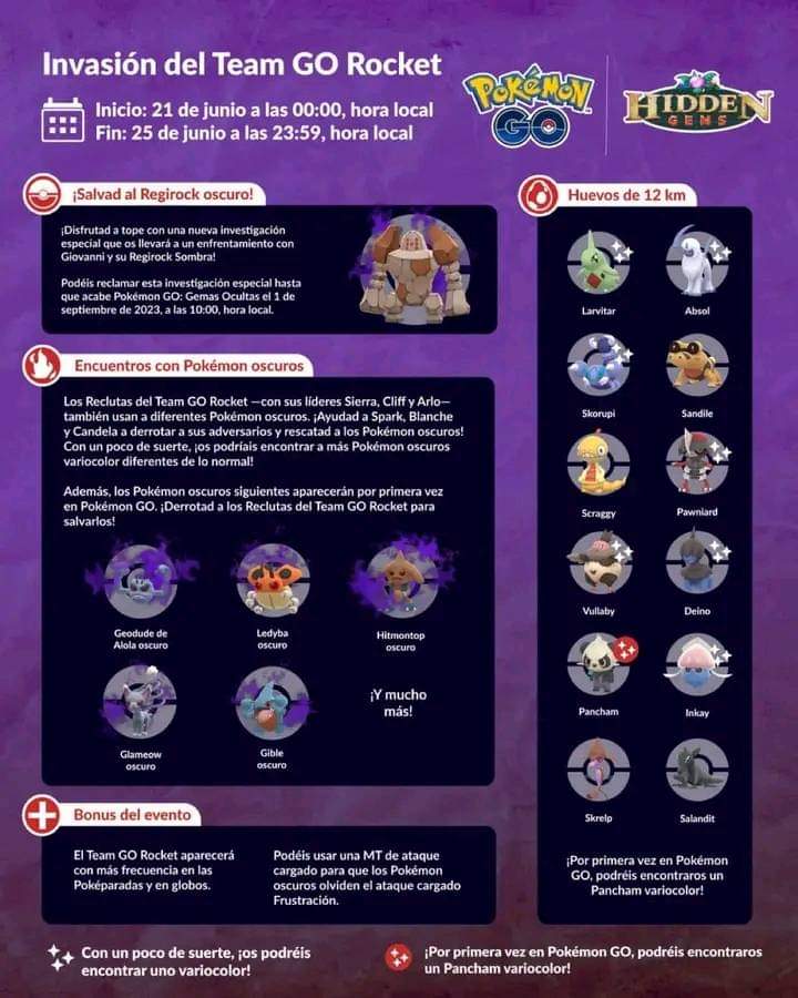 engel_go's tweet image. 📌🖤🆕 Invasión del Team GO Rocket

⏳Inicio: 21 de Junio
⌛Fin: 25 de Junio

#TeamGORocket #PokemonGO