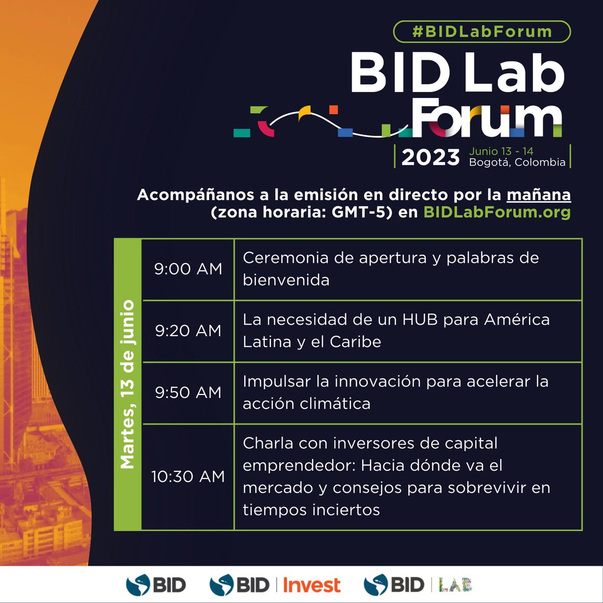 IDB_Lab's tweet image. ¡INICIA #BIDLabForum! Visita BIDLabForum.org para escuchar a @igoldfajn, presidente de @el_BID e @iariashofman, CEO de @IDB_Lab, en el arranque de 2⃣ días de diálogos, @WeXchange, y para impulsar la #Innovación y la #Tecnologia para mejoran vidas en nuestra región.