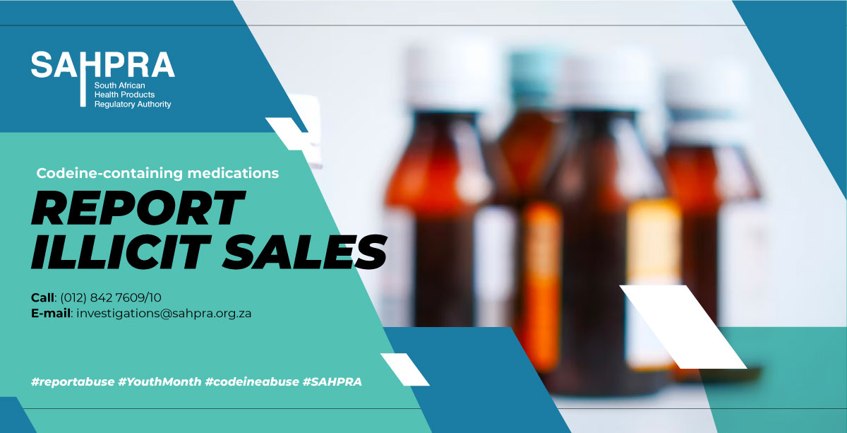 SAHPRA1's tweet image. #YouthMonth2023 If you are aware of any illicit sales of codeine-containing medications, please report:
1. Call: SAHPRA (012) 842 7609/10 or National Adverse Drug Events Monitoring Centre - (021) 447 1618 
2. Email: investigations@sahpra.org.za

#SAHPRA 
#codeineabuse
#YouthMonth